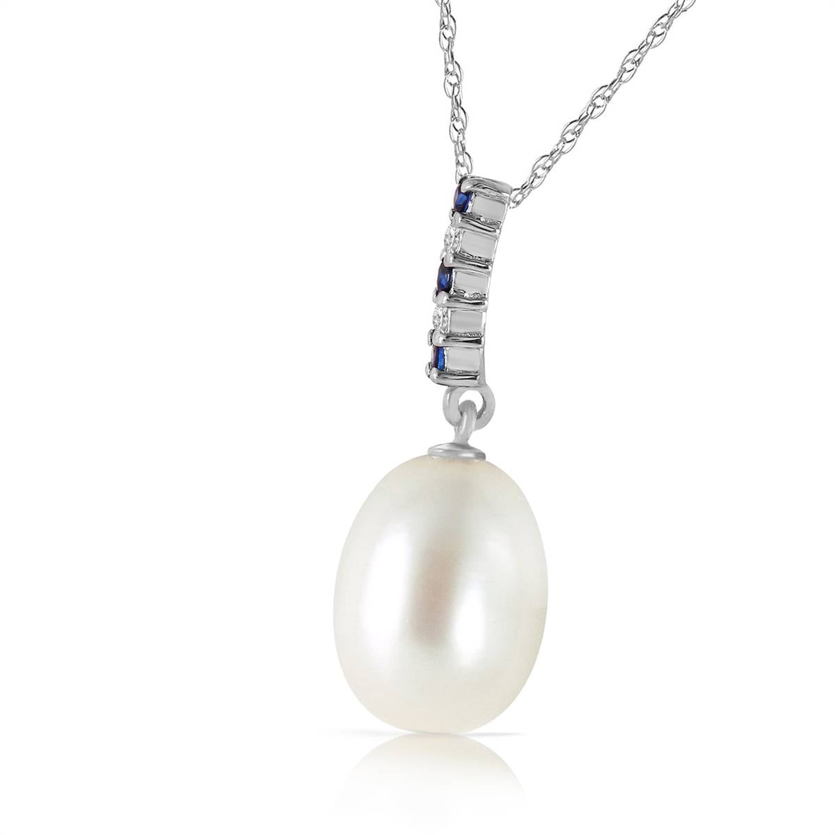 4.15 Carat 14K Solid White Gold Necklace Diamond, Sapphire Briolette Pearl