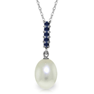 4.2 Carat 14K Solid White Gold Necklace Sapphire Briolette Pearl
