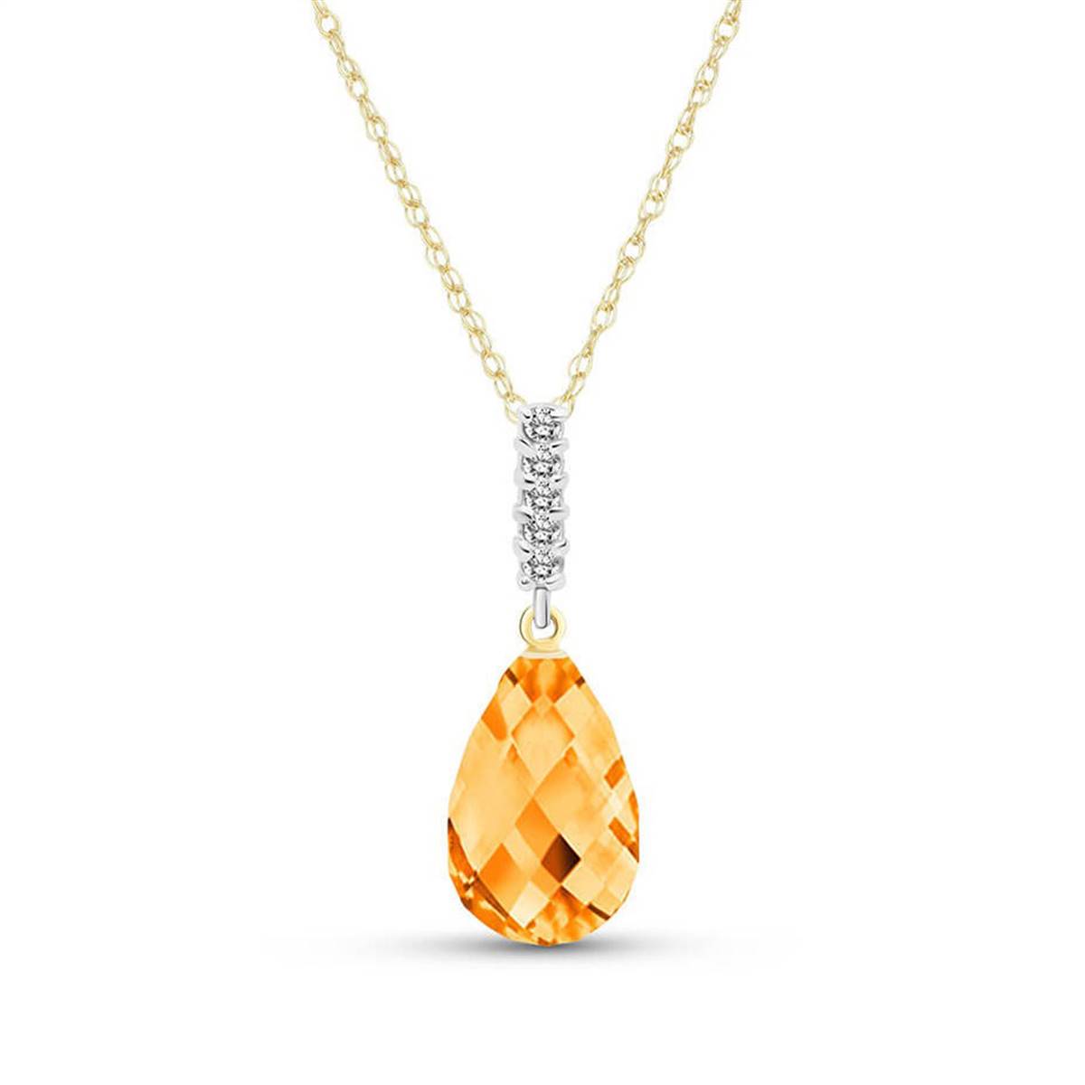 5.08 Carat 14K Solid Yellow Gold Necklace Diamond Briolette Drop Citrine