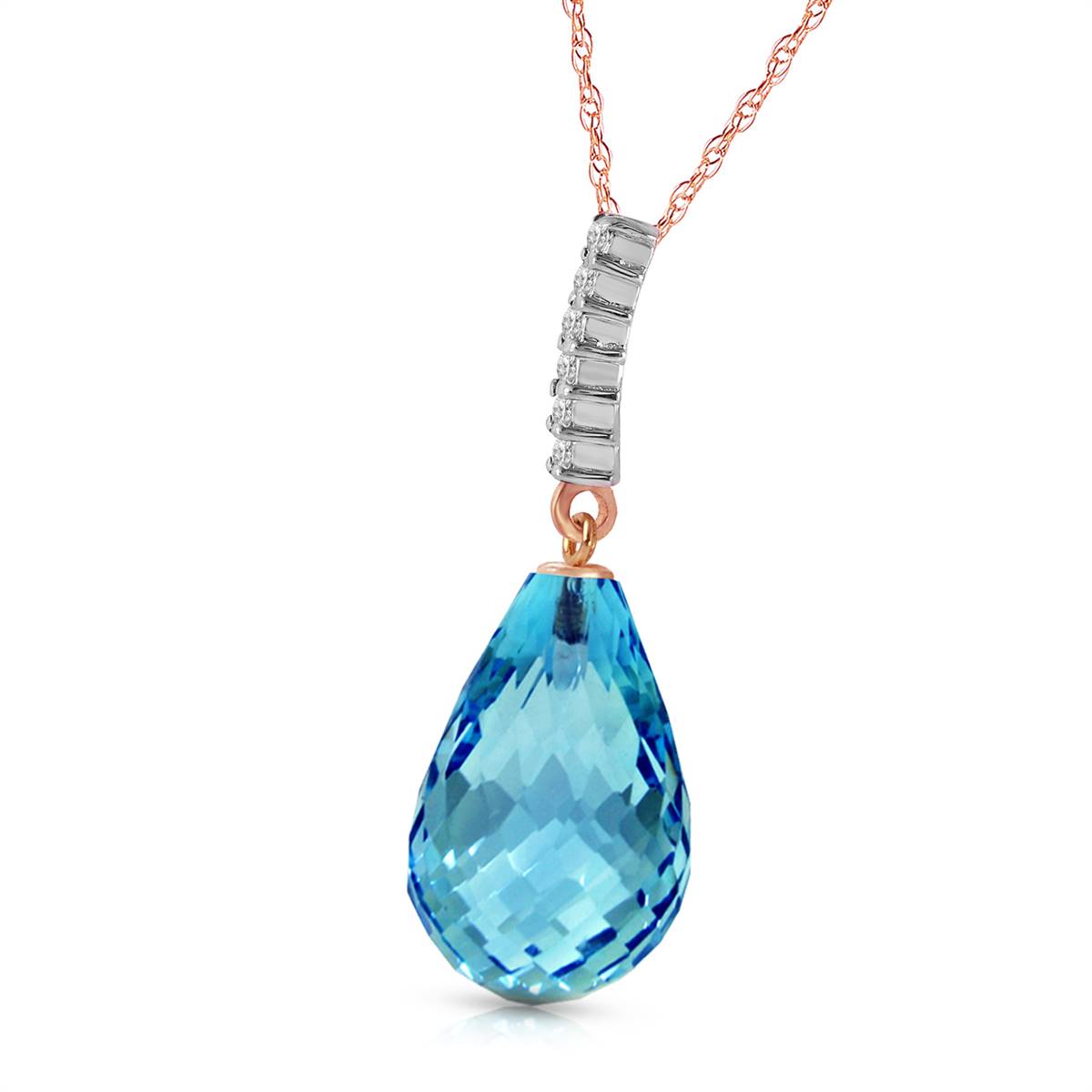 6.68 Carat 14K Solid Rose Gold Necklace Diamond Briolette Drop Blue Topaz