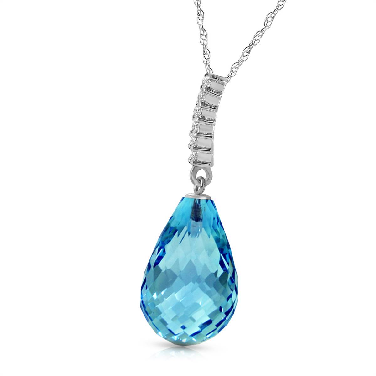 6.68 Carat 14K Solid White Gold Necklace Diamond Briolette Drop Blue Topaz