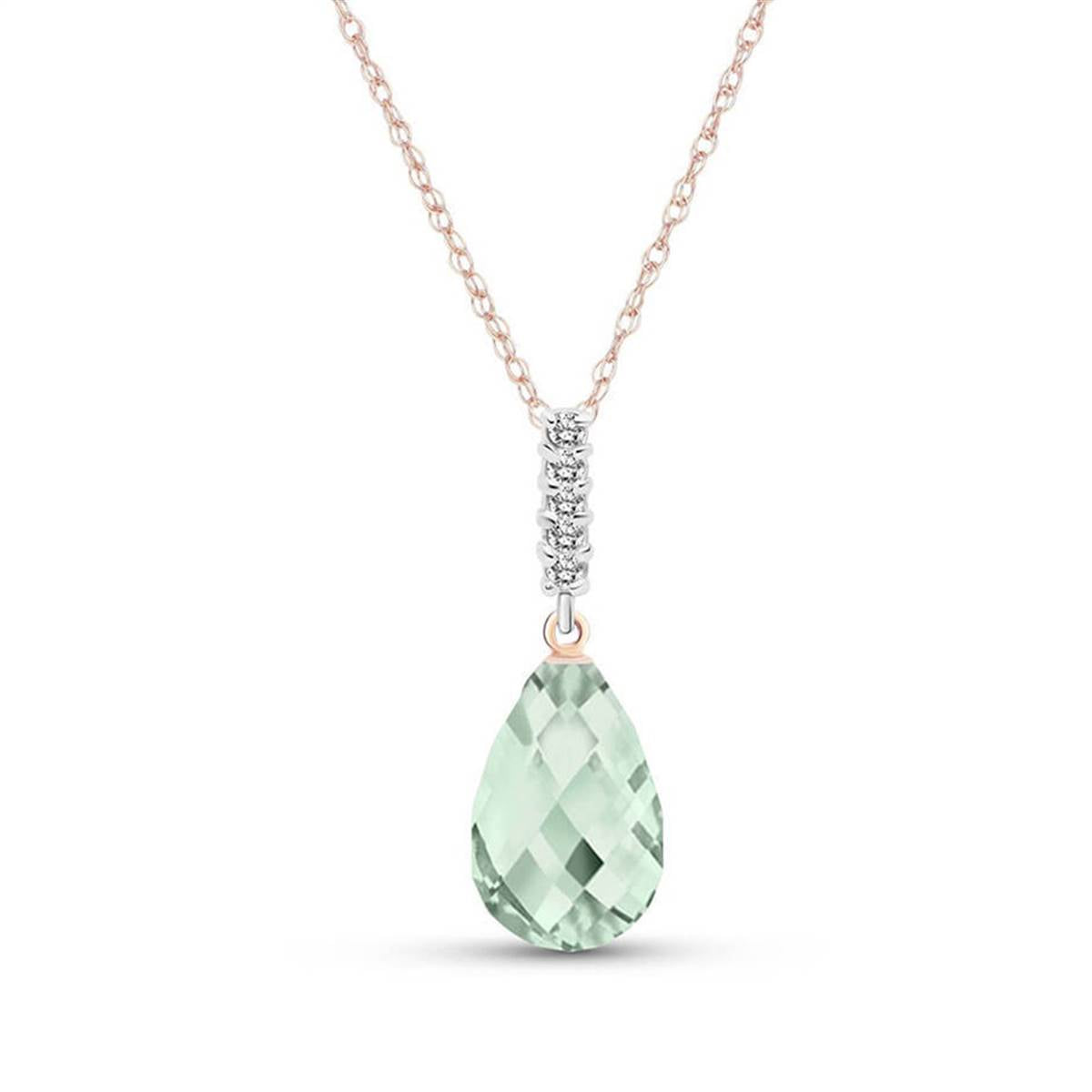 5.38 Carat 14K Solid Rose Gold Necklace Diamond Briolette Drop Green Amethyst