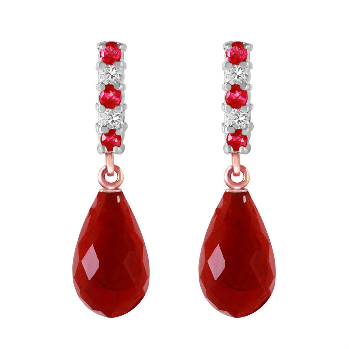 6.9 Carat 14K Solid Rose Gold Diamond Ruby Earrings Dangling Briolette Ruby