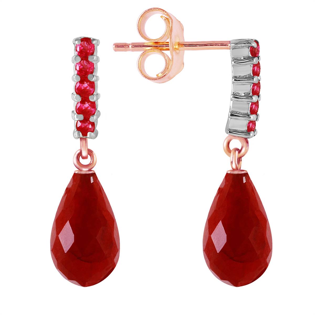 7 Carat 14K Solid Rose Gold Ruby Earrings Briolette Dangling Ruby