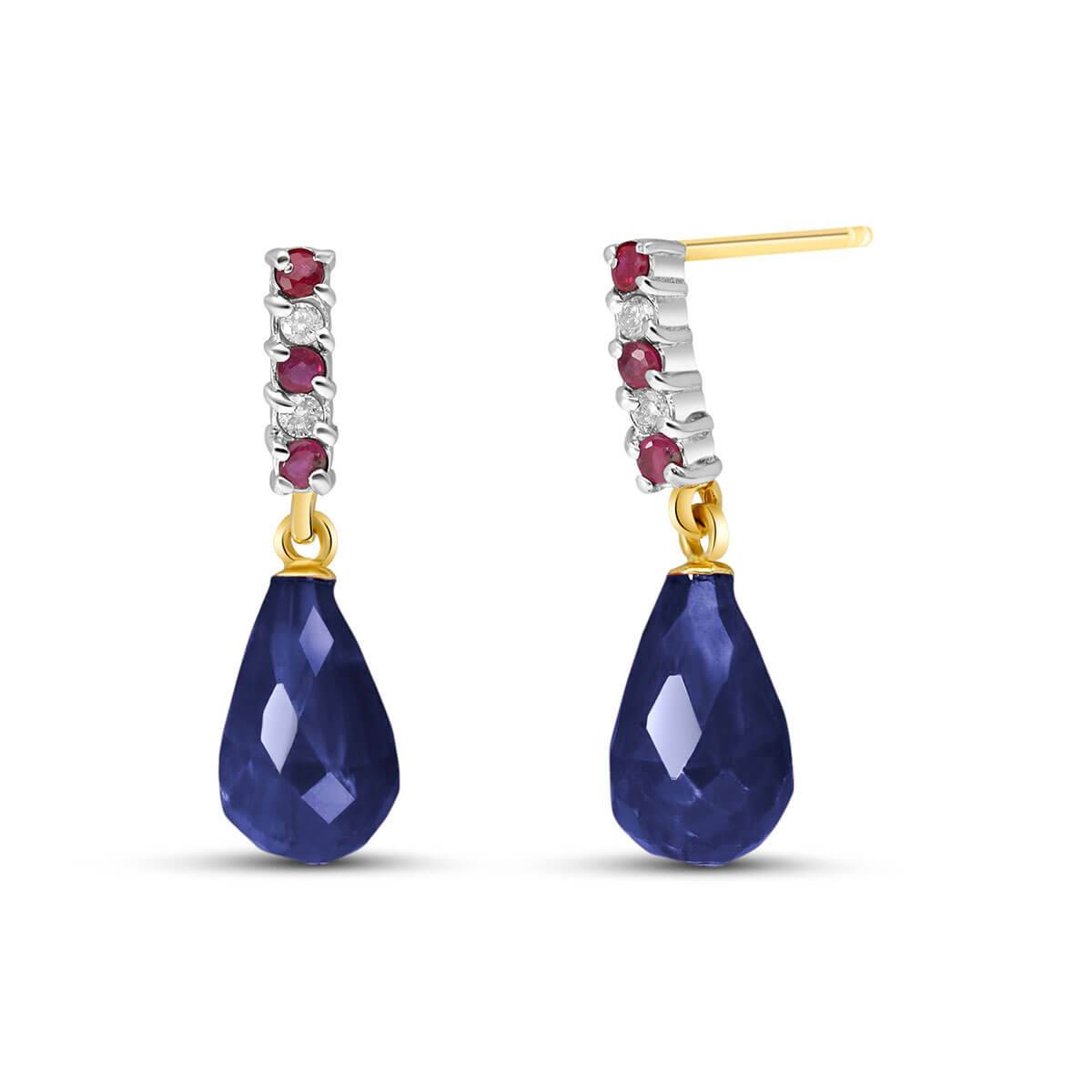 6.9 Carat 14K Solid Yellow Gold Diamond Sapphire Earrings Dangling Briolet