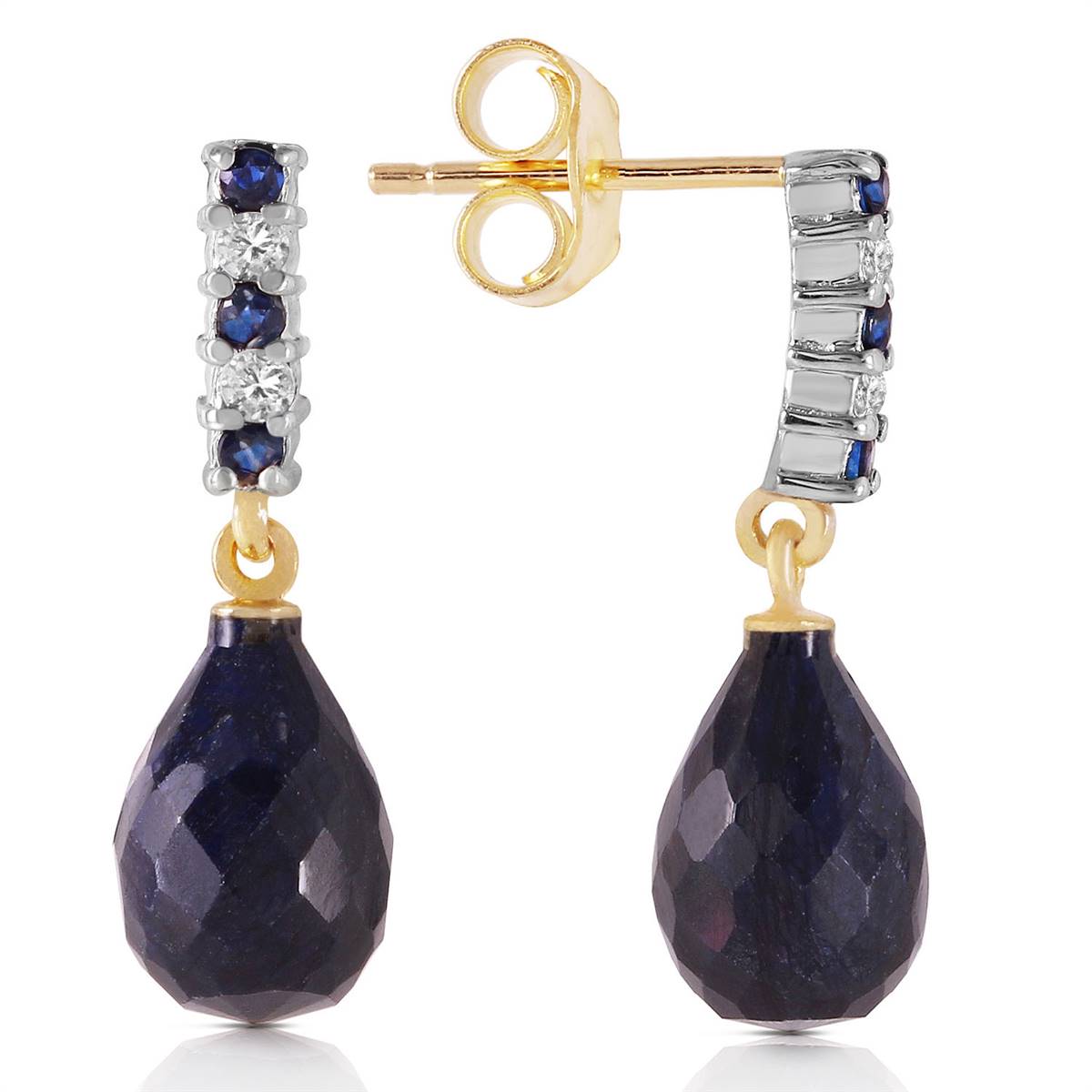6.9 Carat 14K Solid Yellow Gold Diamond Sapphire Earrings Dangling Briolet