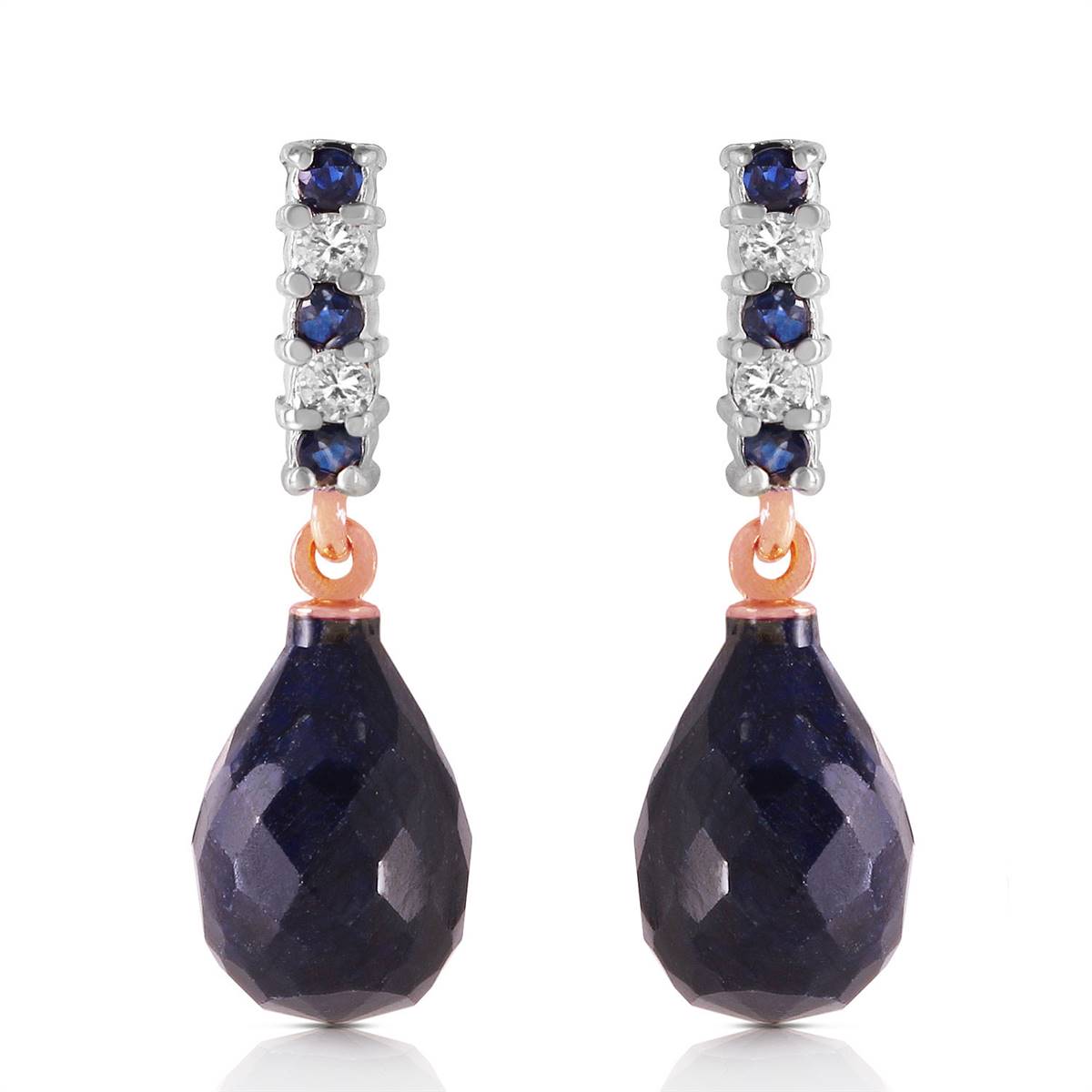 6.9 Carat 14K Solid Rose Gold Diamond Sapphire Earrings Dangling Briolett