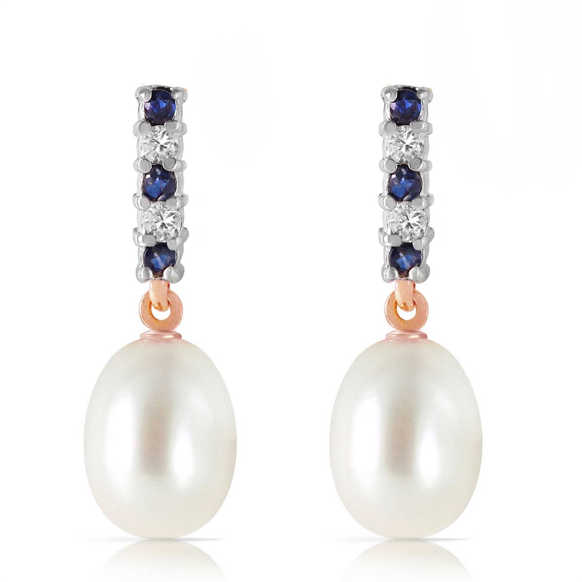 8.3 Carat 14K Solid Rose Gold Diamond Sapphire Earrings Dangling Briolette Pear