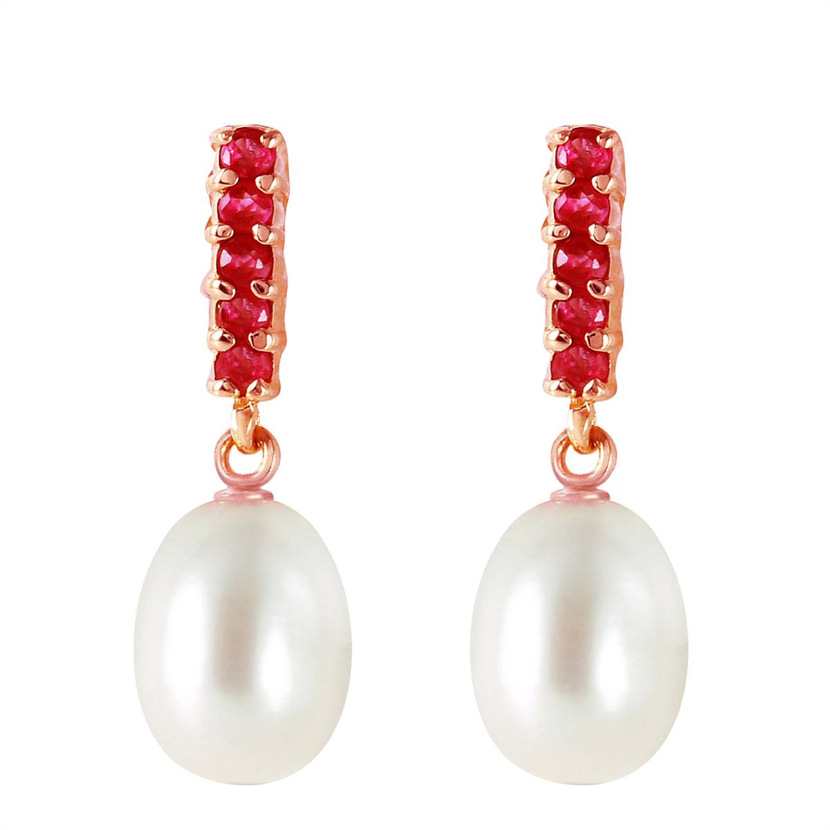 8.4 Carat 14K Solid Rose Gold Ruby Earrings Dangling Briolette Pearl