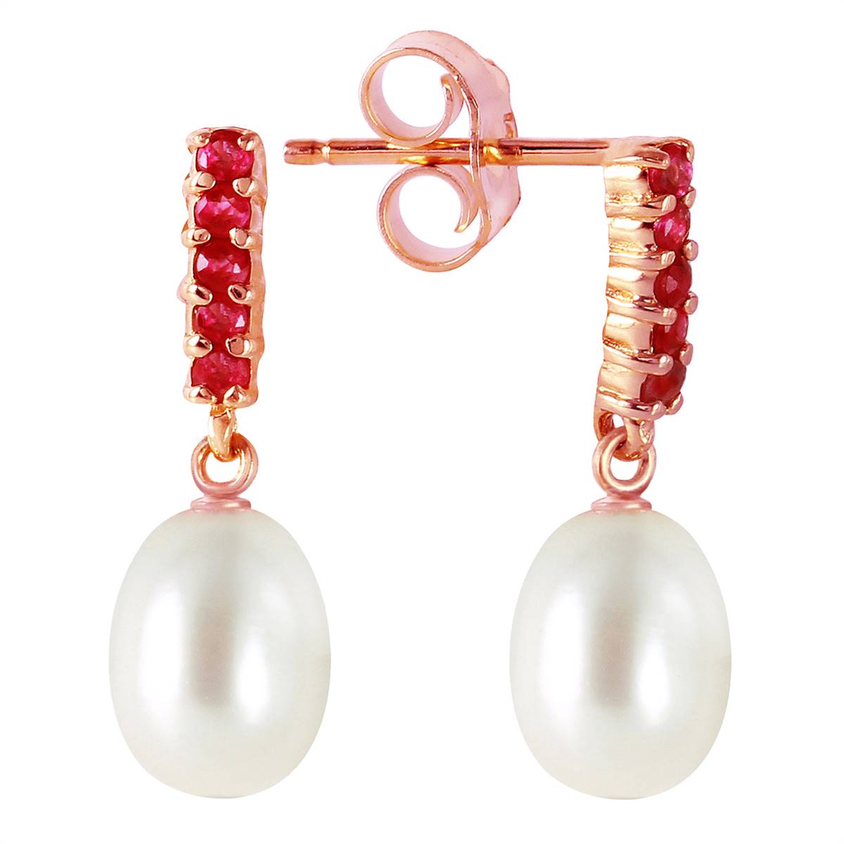 8.4 Carat 14K Solid Rose Gold Ruby Earrings Dangling Briolette Pearl