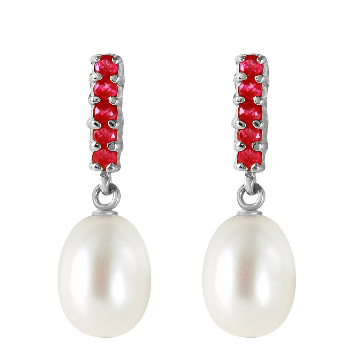 8.4 Carat 14K Solid White Gold Ruby Earrings Dangling Briolette Pearl