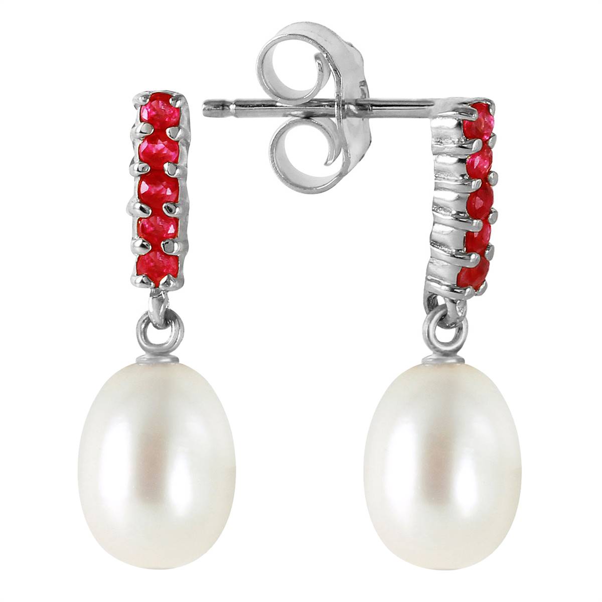 8.4 Carat 14K Solid White Gold Ruby Earrings Dangling Briolette Pearl