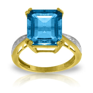 7.62 Carat 14K Solid Yellow Gold Ring Natural Diamond Blue Topaz