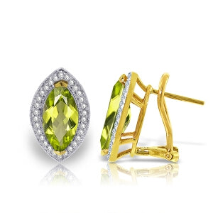 4.3 Carat 14K Solid Yellow Gold French Clips Earrings Diamond Peridot