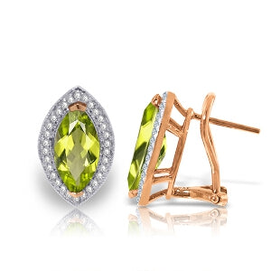 4.3 Carat 14K Solid Rose Gold French Clips Earrings Diamond Peridot