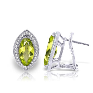 4.3 Carat 14K Solid White Gold French Clips Earrings Diamond Peridot