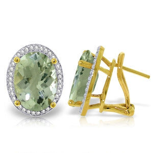 10.56 Carat 14K Solid Yellow Gold French Clips Earrings Diamond Green Amethyst