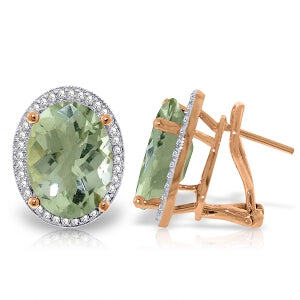 10.56 Carat 14K Solid Rose Gold French Clips Earrings Diamond Green Amethyst