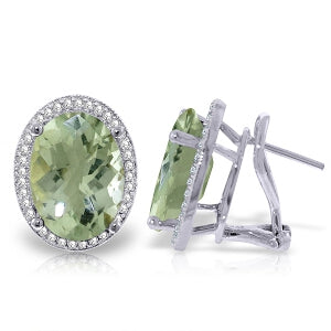 10.56 Carat 14K Solid White Gold French Clips Earrings Diamond Green Amethyst