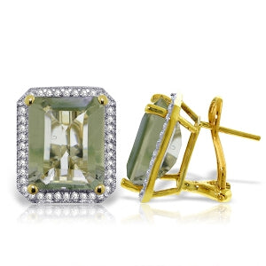 11.6 Carat 14K Solid Yellow Gold French Clips Earrings Diamond Green Amethyst