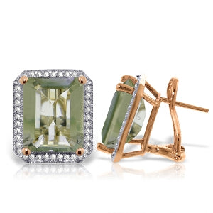 11.6 Carat 14K Solid Rose Gold French Clips Earrings Diamond Green Amethyst