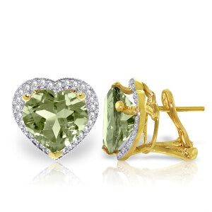6.48 Carat 14K Solid Yellow Gold French Clips Earrings Diamond Green Amethyst