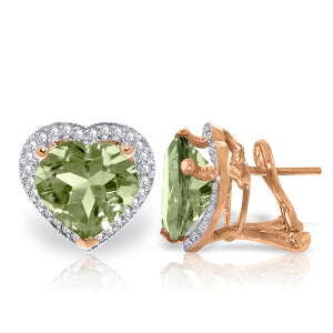 6.48 Carat 14K Solid Rose Gold French Clips Earrings Diamond Green Amethyst