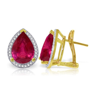 11.02 Carat 14K Solid Yellow Gold French Clips Earrings Diamond Ruby