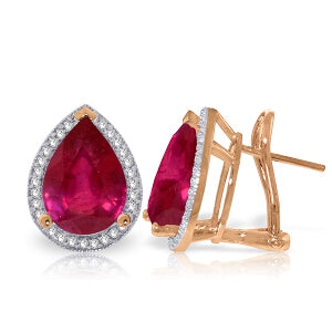 11.02 Carat 14K Solid Rose Gold French Clips Earrings Diamond Ruby