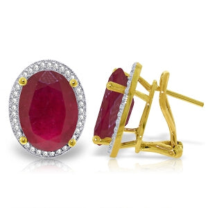 15.86 Carat 14K Solid Yellow Gold French Clips Earrings Diamond Ruby