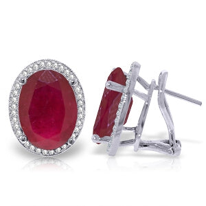 15.86 Carat 14K Solid White Gold French Clips Earrings Diamond Ruby