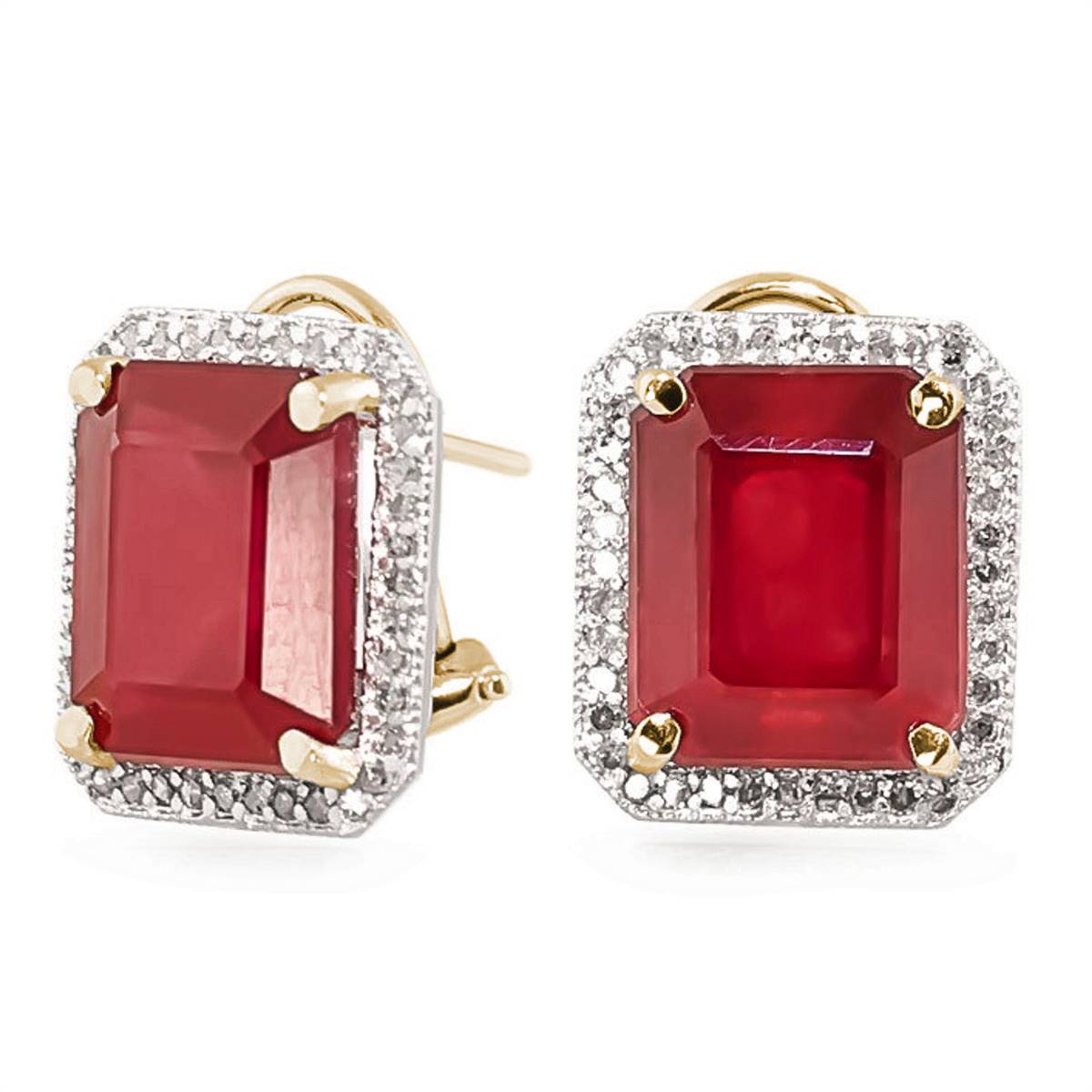 14.9 Carat 14K Solid Yellow Gold French Clips Earrings Diamond Ruby
