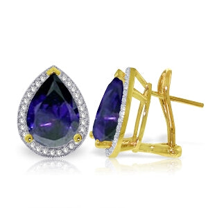 10.52 Carat 14K Solid Yellow Gold French Clips Earrings Diamond Sapphire