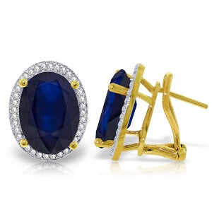 13.16 Carat 14K Solid Yellow Gold French Clips Earrings Diamond Sapphire
