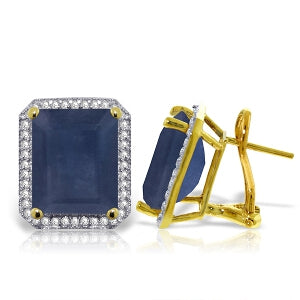 13.2 Carat 14K Solid Yellow Gold French Clips Earrings Diamond Sapphire