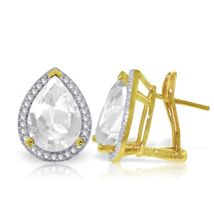 11.22 Carat 14K Solid Yellow Gold French Clips Earrings Diamond White Topaz