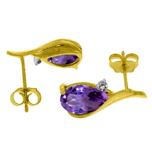 3.16 Carat 14K Solid Yellow Gold Stud Earrings Diamond Amethyst Gemstone