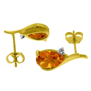 3.26 Carat 14K Solid Yellow Gold Stud Earrings Diamond Citrine