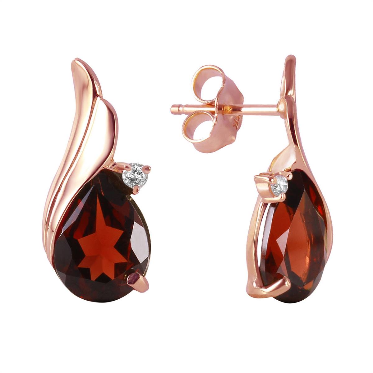 4.06 Carat 14K Solid Rose Gold Stud Earrings Diamond Garnet Gemstone