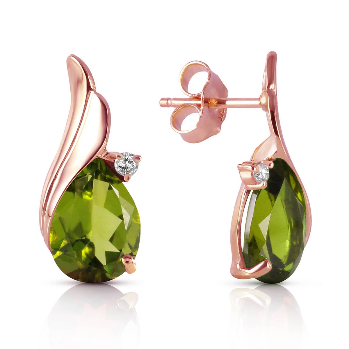 4.26 Carat 14K Solid Rose Gold Stud Earrings Diamond Peridot