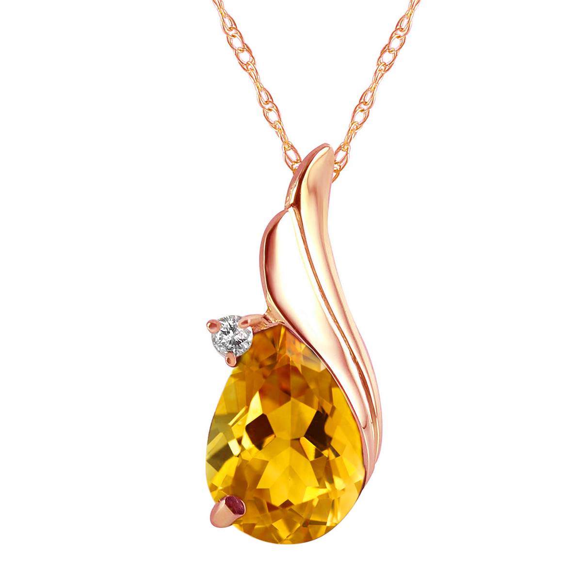 1.53 Carat 14K Solid Rose Gold Necklace Diamond Citrine
