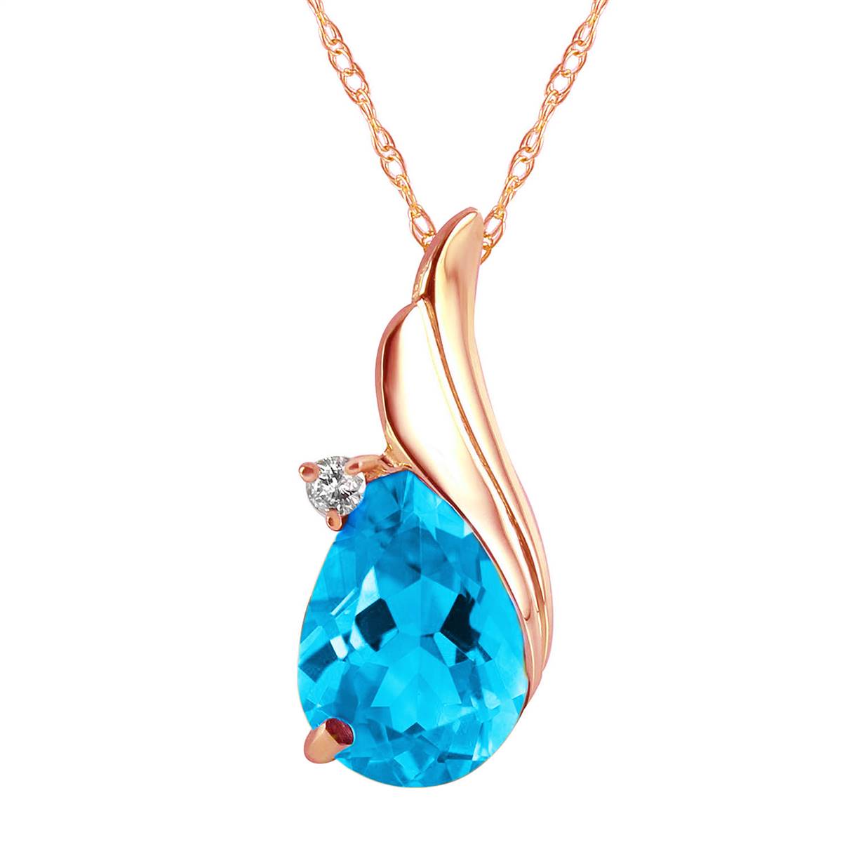 2.53 Carat 14K Solid Rose Gold Necklace Diamond Blue Topaz Certified