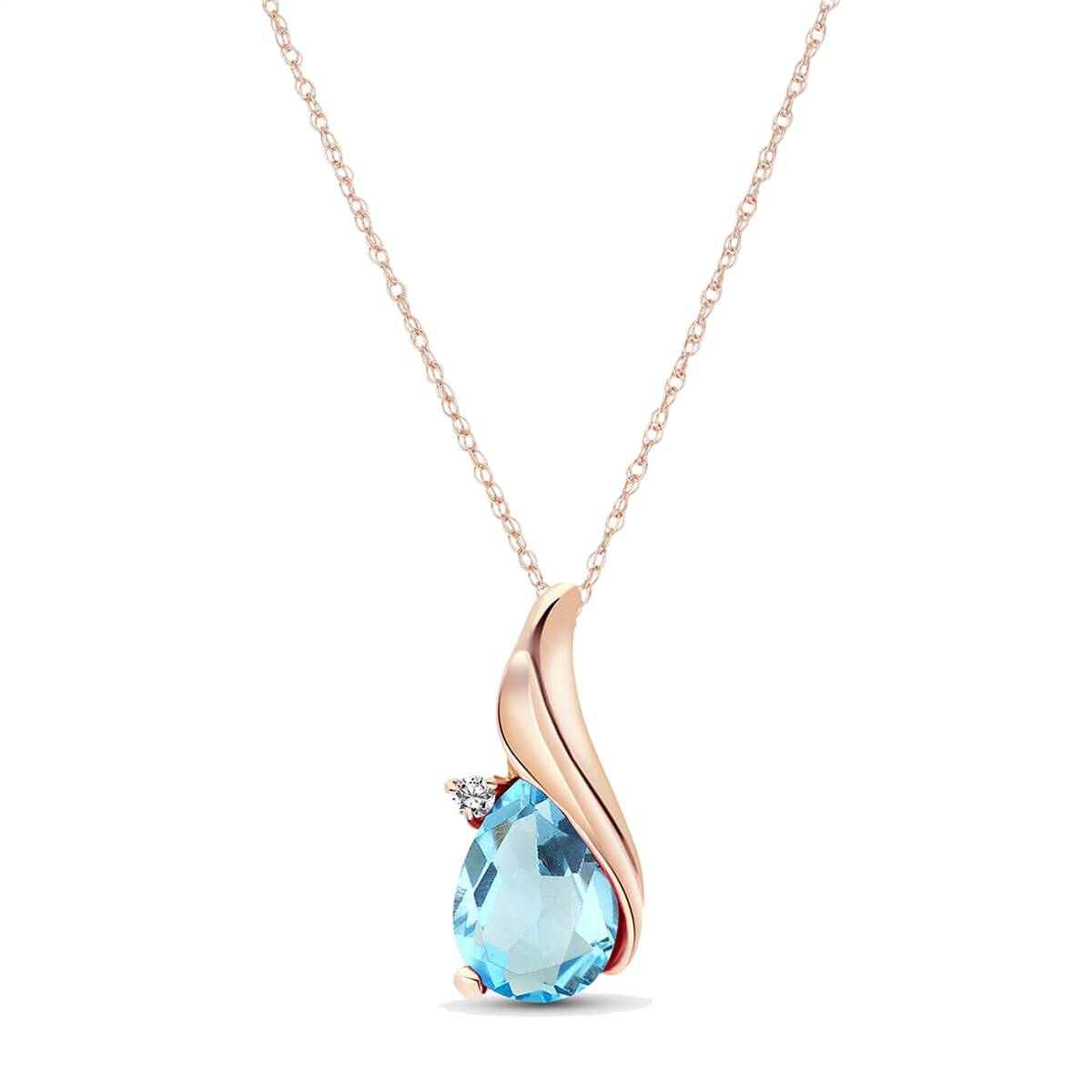 2.53 Carat 14K Solid Rose Gold Necklace Diamond Blue Topaz Certified