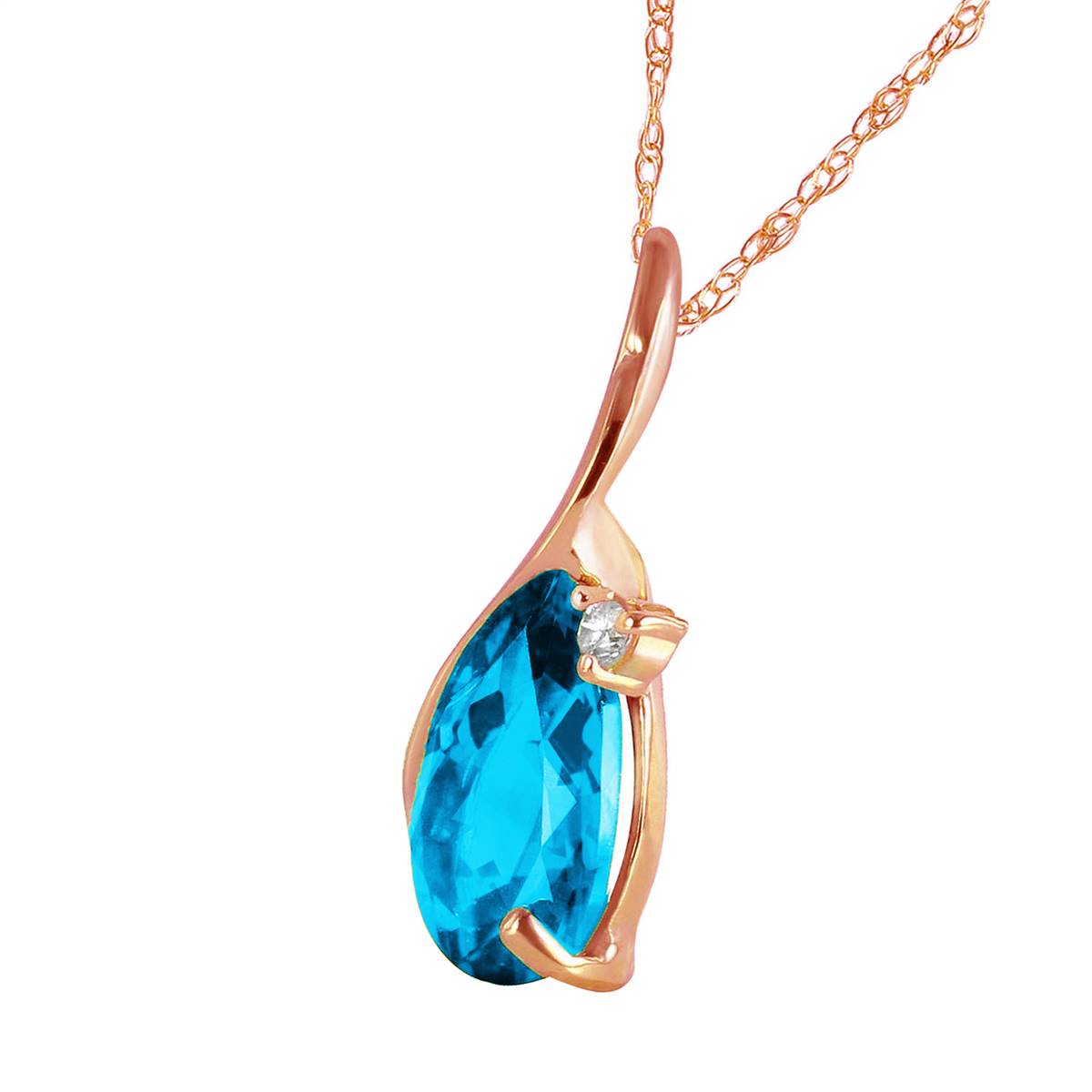 2.53 Carat 14K Solid Rose Gold Necklace Diamond Blue Topaz Certified