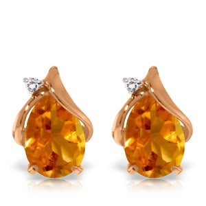 3.26 Carat 14K Solid Rose Gold Stud Earrings Diamond Citrine Jewelry