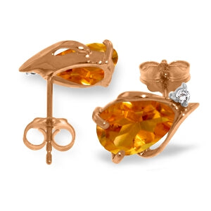 3.26 Carat 14K Solid Rose Gold Stud Earrings Diamond Citrine Jewelry