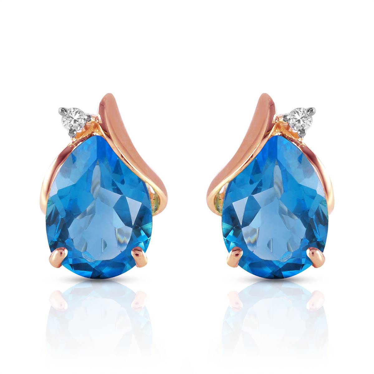 5.06 Carat 14K Solid Rose Gold Stud Earrings Diamond Blue Topaz