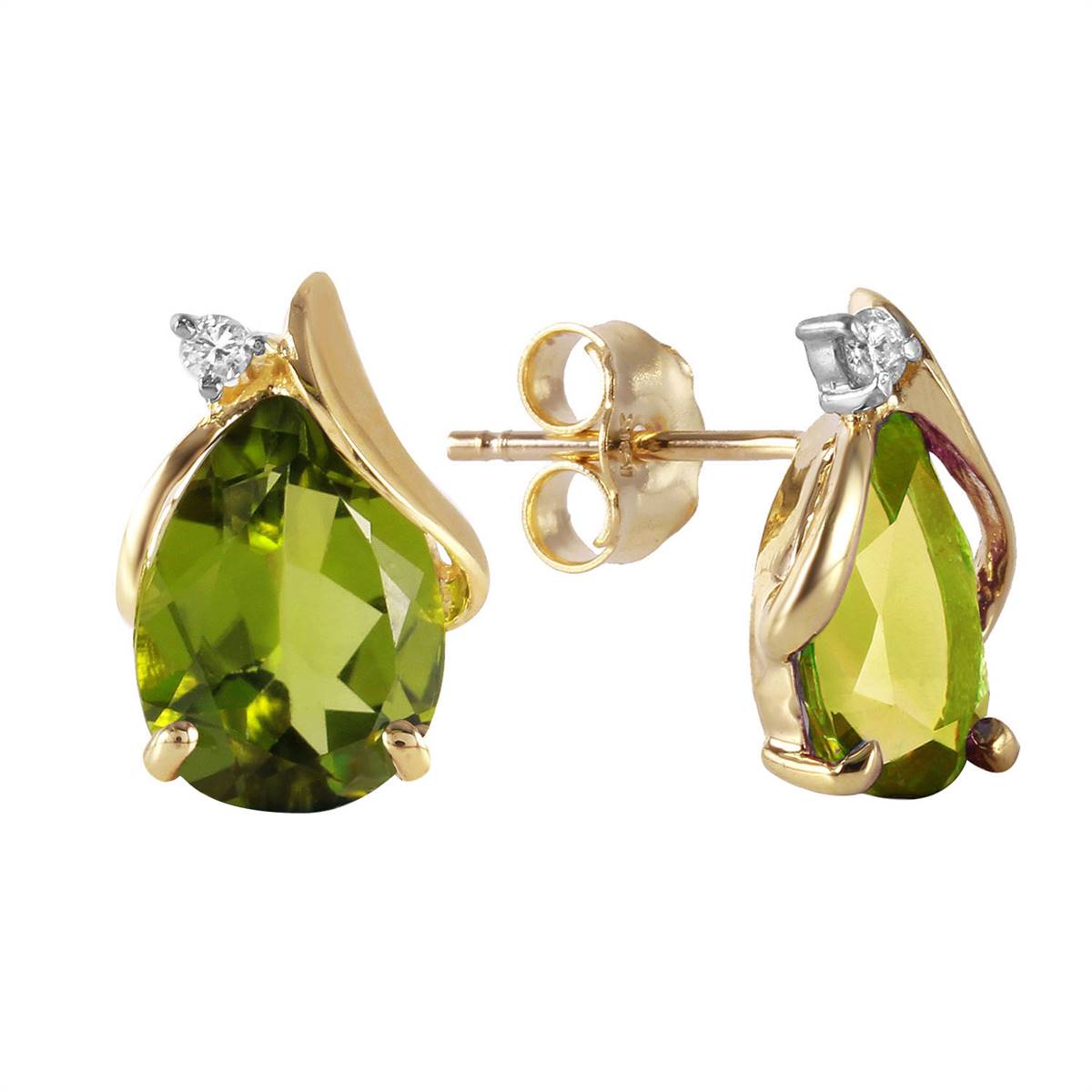 4.26 Carat 14K Solid Yellow Gold Stud Earrings Diamond Peridot Jewelry