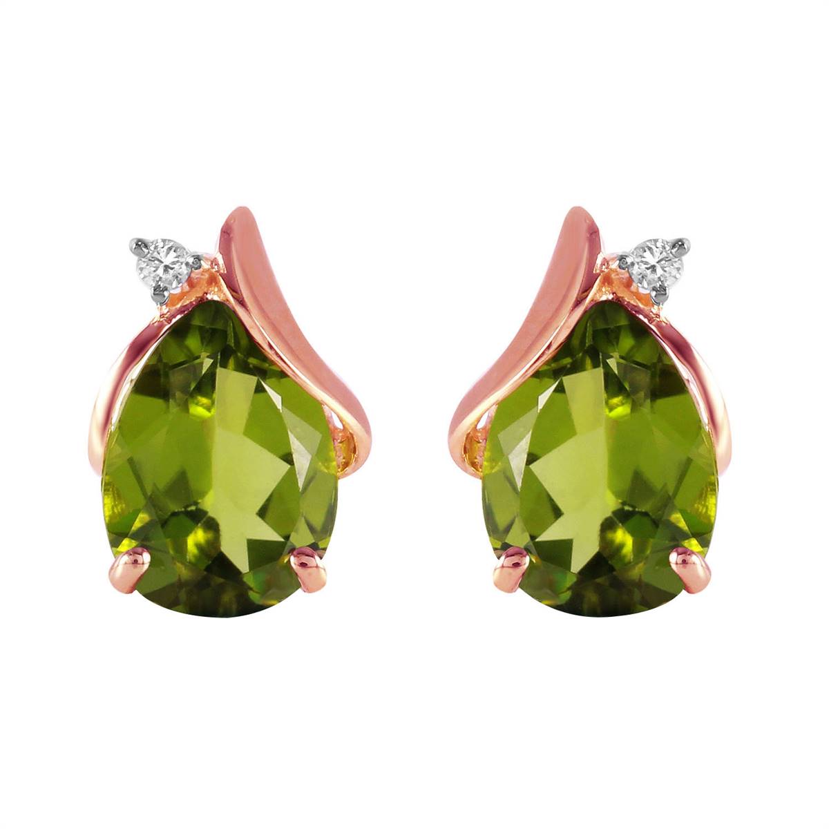 4.26 Carat 14K Solid Rose Gold Stud Earrings Diamond Peridot