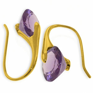 14K Solid Yellow Gold Fish Hook Earrings w/ Amethyst
